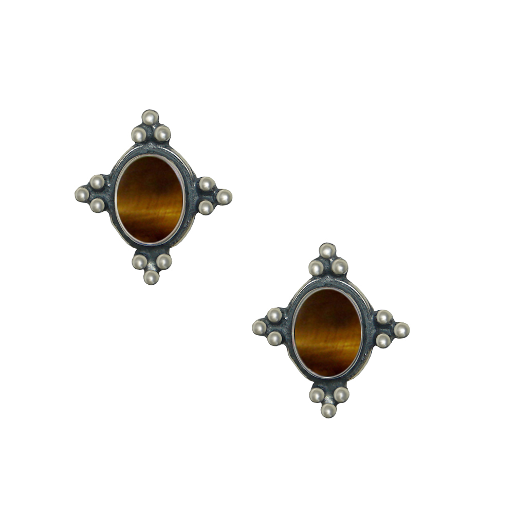 Sterling Silver Small Tiger Eye Post Stud Earrings